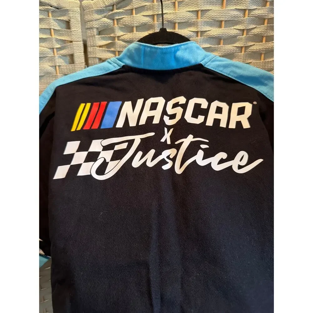 Girl's NASCAR X Justice Collab Racing Jacket Blue Black XL Snap Button NEW
